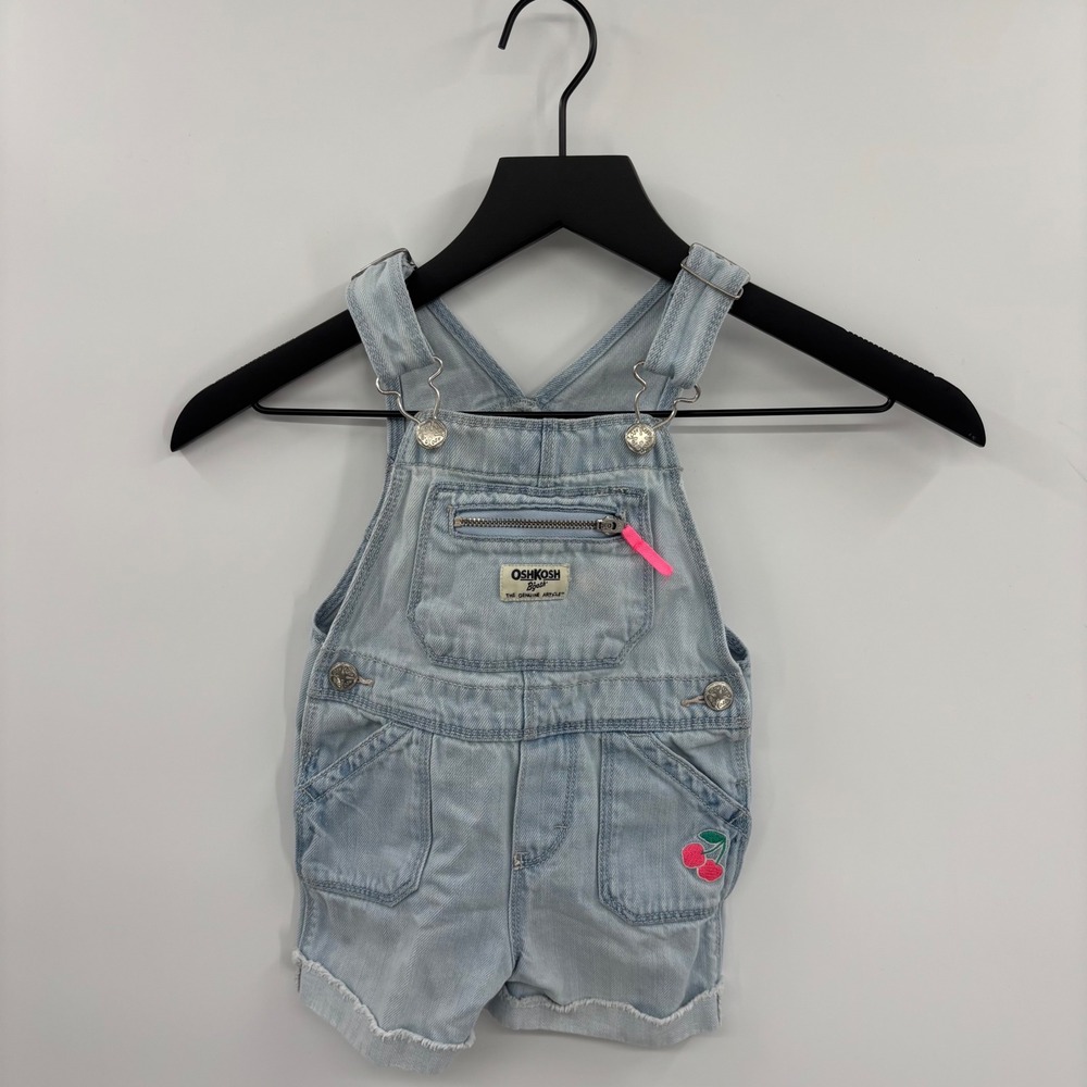 OshKosh Bgosh Kids 2T Light Wash Denim Cherry Shortalls Overalls GCL15232-SML